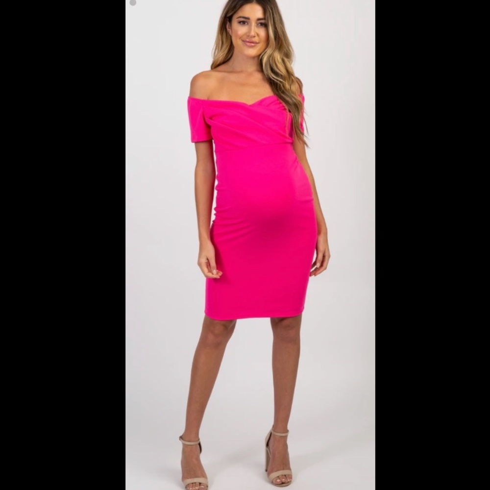 PinkBlush Off Shoulder Maternity Fitted Dress